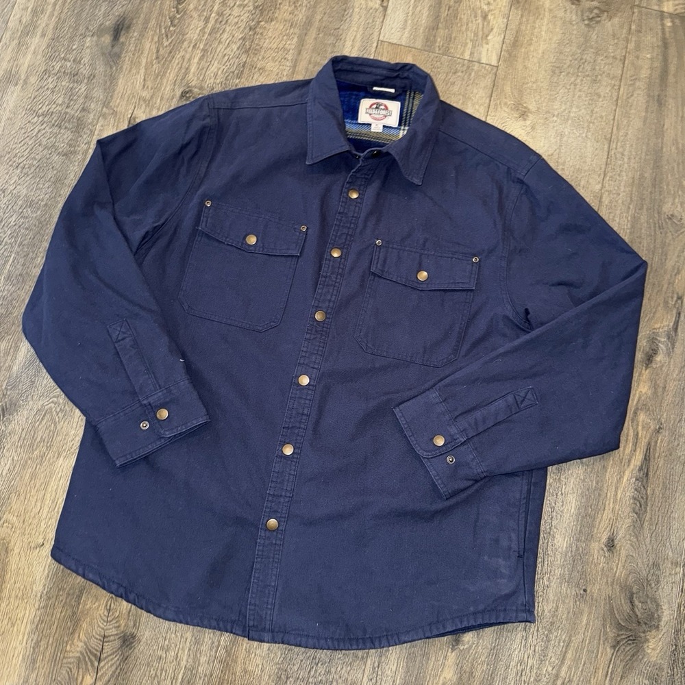 Backwoods Field & Forest Men's XL Barn Chore Coat Jacket Fleece Plaid Lined Blue - Picture 2 of 14